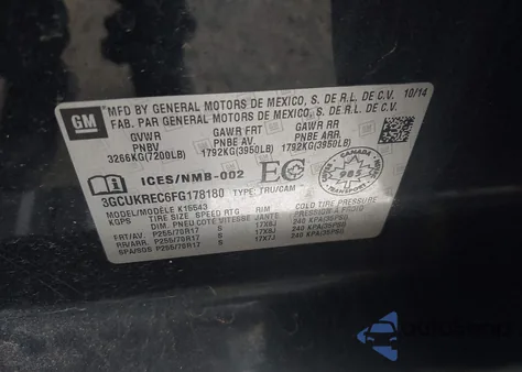 2015 Chevrolet Silverado 1500 1Lt/2Lt z USA, uszkodzony, nr VIN 3GCUKREC6FG178180